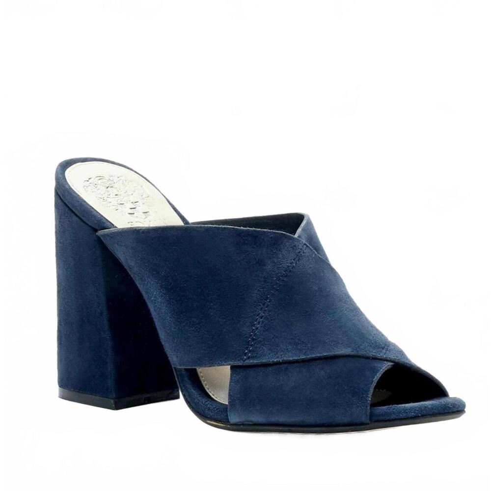 Vince Camuto ‘Jevan’ Navy Blue Peeptoe Mules Heeled Slides Sandals - US 7.5